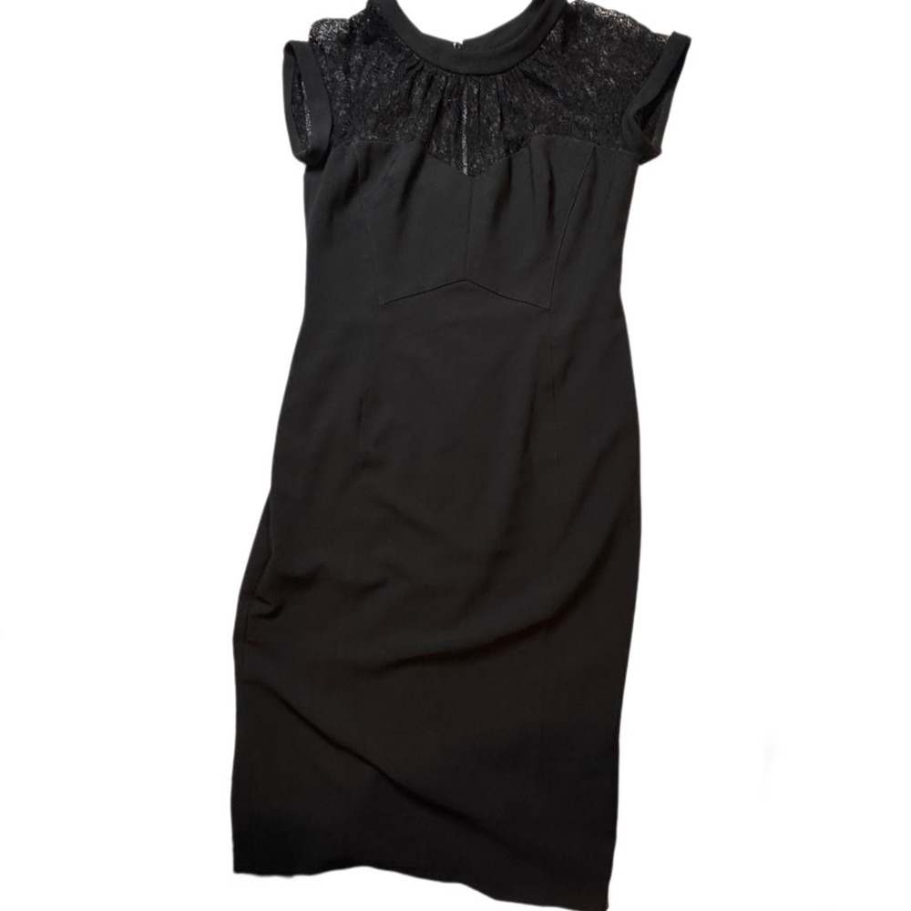 Maggy London Black Lace Cap Sleeve Sheath Dress Womens Size 14 Career